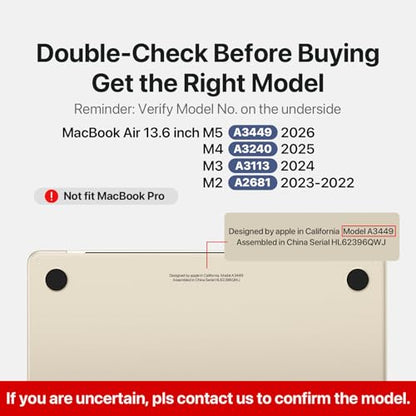 Soonjet Invisible Armor for MacBook Air 13 inch Case M5 M4 M3 M2 2026-2022 | 100% Color Match, Starlight Clear Matte, Protective Hard Shell Laptop Cover, Ultra Thin & Light, Anti Fingerprint & Scratch - color: Starlight Clear