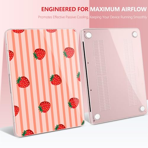 for MacBook Neo 13 Inch Case 2026 Release Model A3404, Pink Aesthetic Ultra-Slim Hard Shell with Keyboard Cover, 6-in-1 Laptop Accessories Bundle for Women Girls, Fresh Strawberry Fruit - color: Fresh Strawberry Fruit