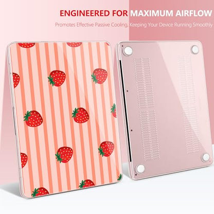 for MacBook Neo 13 Inch Case 2026 Release Model A3404, Pink Aesthetic Ultra-Slim Hard Shell with Keyboard Cover, 6-in-1 Laptop Accessories Bundle for Women Girls, Fresh Strawberry Fruit - color: Fresh Strawberry Fruit