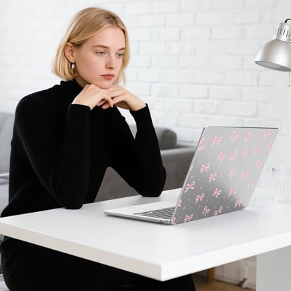 for MacBook Air 13.6 Inch Case M5/M4/M3/M2 2026-2022 Release A3449 A3240 A3113 A2681 Kawaii Pink Bow Cute Girly Design Crystal Clear Girly Case Laptop Protective Hard Shell Cover - color: Pink Bows
