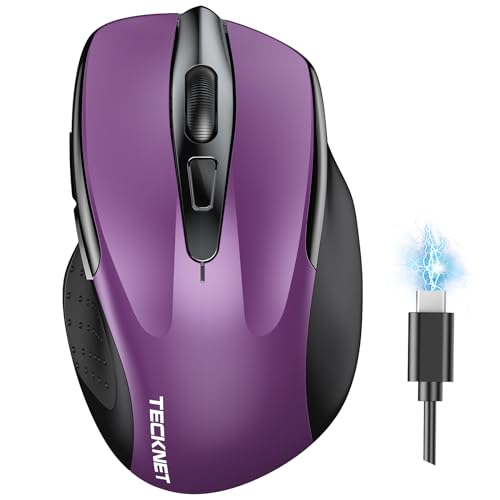 TECKNET Wireless Mouse, BT 5.0/2.4G, Rechargeable 6-DPI Silent, Purple | Bluetooth 5.0/3.0 & USB A, 2-Device Easy Switch, Wide OS Compatible, 6 Buttons, 6-DPI up to 4800, Ergonomic for S to M Hands - color: Purple