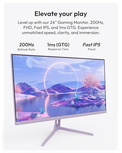 Pixio PX248 Wave Purple 24 inch 200Hz Refresh Rate FHD 1080p Resolution Fast IPS Panel 1ms GTG Response Time Built-in Speakers Gaming Monitor with Adaptive Sync - color: Purple