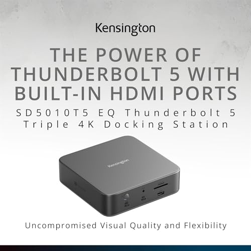 Kensington SD5010T5 Thunderbolt 5 Docking Station with 140W PD, Up to Three 4K 60Hz Displays, 13 Ports, 2 x HDMI, 2 x TB5, SD & Micro SD 4.0 Slots, 2.5Gbps Ethernet (K35231NA)
