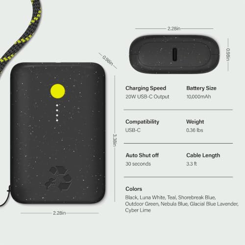 Nimble Champ Portable Charger, 10000mAh Power Bank, 20W Dual USB-C Charging | Compatible with iPhone, Samsung, Tablet, iPad, MacBook, Travel Essential Power Bank with 2ft USB C Cable Included - color: Midnight Black