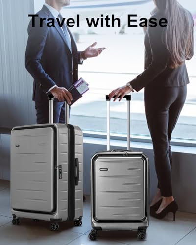 CENSIEN Luggage Sets 2 Pieces, 20 Inch Carry On Luggage and Expandable 28 Inch Checked Luggage with Spinner Wheels, Lightweight ABS+PC Hard Shell Suitcase with Front Opening, TSA Lock (Gray, 20/28) - color: Gray, size: 2-Piece Set (20/28)