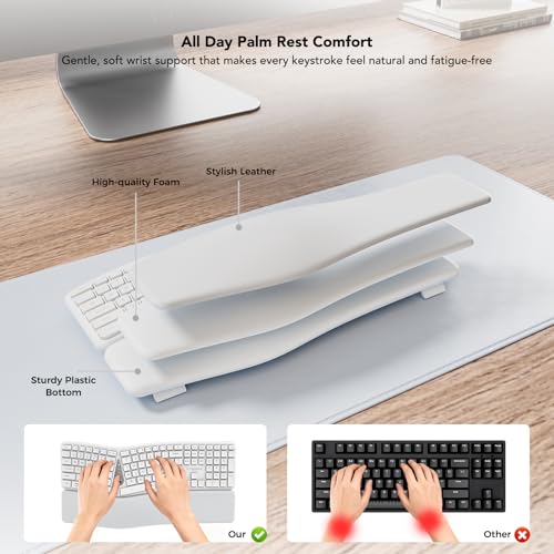Ergonomic Keyboard Mouse Wireless Combo, Full Size Bluetooth Split Keyboard with Wrist Rest, 4 Level DPI Ergo Mouse for Windows Mac OS Computer, White - color: White