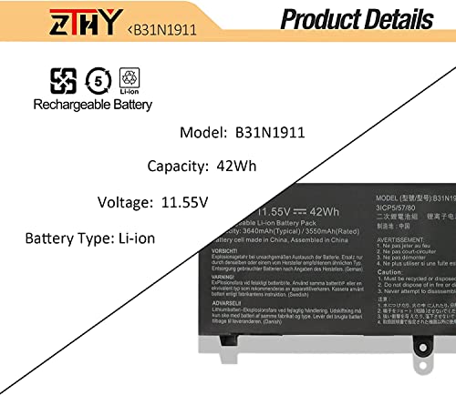 B31N1911 Laptop Battery Replacement for ASUS VivoBook Flip 14 M413 K413 X413 F413 D413 A413 S413 R413 X421 M413DA M413IA K413EA F413FA X413FA X413FF TM420IA X421DA X1502 X1502VA C31N1911 11.55V 42Wh - size: 11.02*2.95*0.2 inch B31N1911