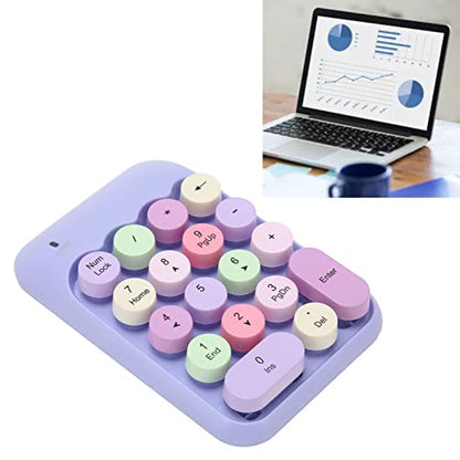 Tangxi 2.4GHz Numeric Keypad, 18 Keys Retro Color Round Keycaps Mini Number Keyboard with USB Receiver, Portable Silent One Hand Number Keyboard for Laptop (Violet)