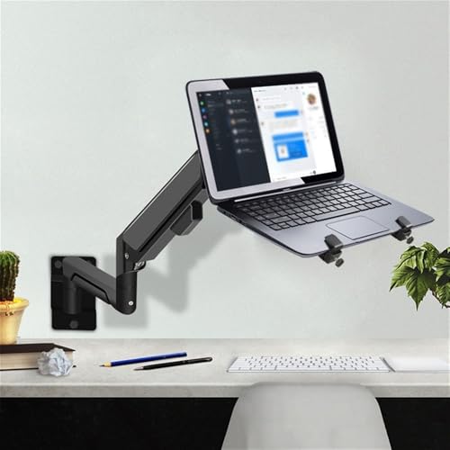 Monitor Stand Wall Mount Monitor Arm with Laptop Tray, Aluminum Gas Spring Full Motion Laptop Mount Arm,19.8 lbs Screens/ 10-17" Laptop Monitor Arm (Black) - color: Black