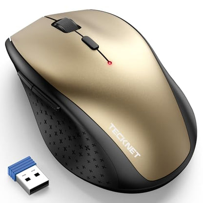 TECKNET Wireless Mouse, 2.4G USB Computer Mouse with 6-Level Adjustable 4800 DPI, 30 Months Battery, Ergonomic Grips, 6 Buttons Portable for PC, Chromebook, Mac - Gold Black - color: Gold