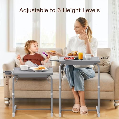 HUANUO Adjustable TV Tray Table - TV Dinner Tray on Bed & Sofa, Comfortable Folding Table with 6 Height & 3 Tilt Angle Adjustments (Gray) - color: Grey