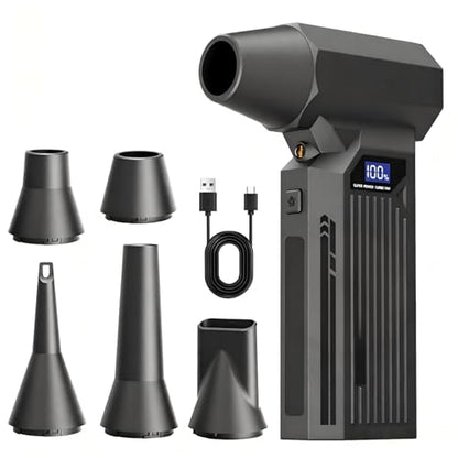 Compressed Air Duster-150000RPM Super Power Electric Air Duster, 3-Speed Adjustable Rechargeable Cordless Air Blower with Fast Charging for PC Keyboard Cleaning, Car, Home,Outdoor，5 Nozzle