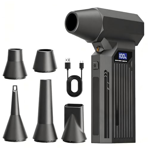 Compressed Air Duster-150000RPM Super Power Electric Air Duster, 3-Speed Adjustable Rechargeable Cordless Air Blower with Fast Charging for PC Keyboard Cleaning, Car, Home,Outdoor，5 Nozzle