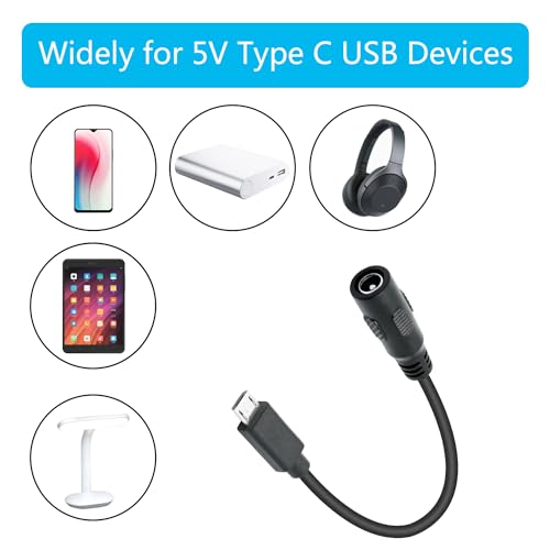 Short DC 5.5mm x 2.1mm to Micro USB Power Cord 6inch, 5V 3A Power Charging Extension Cable, for LED Desk Lamp, Small Fan Etc Other Micro USB Port Equipment(2Pcs) - style: DC 5521 Female to Micro USB Male