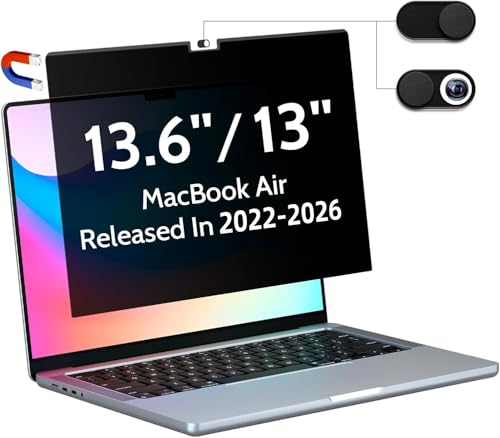 Peslv Magnetic Privacy Screen for Macbook Air 13.6/13 Inch (2022-2026, M2, M3, M4, M5), Removable Matte Anti Glare Blue Light Protector Private Security Filter for 13.6inch Mac Laptop Computer - color: black, size: MacBook Air 13.6/13 Inch(2022-2026)