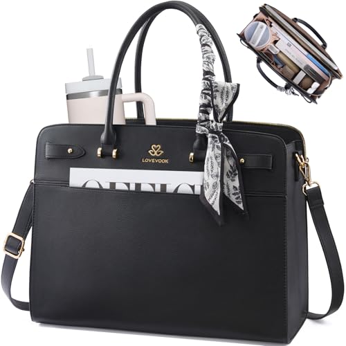 LOVEVOOK Laptop Tote Bag for Women, 15.6 Inch Large Faux Leather Work Bag Waterproof Briefcase Handbag for Teacher Business | Gift - color: Black-1, size: 17.3 inch