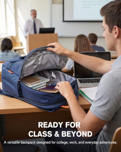 Tolaccea 30L Travel Laptop Backpack TSA Carry-On for Business Trips Commute | 100% RPET Recycled Fabric | EVA-cushioned Laptop Protection | TSA 180° Lay-flat Opening | Reinforced Stability Base Panel - color: Navy