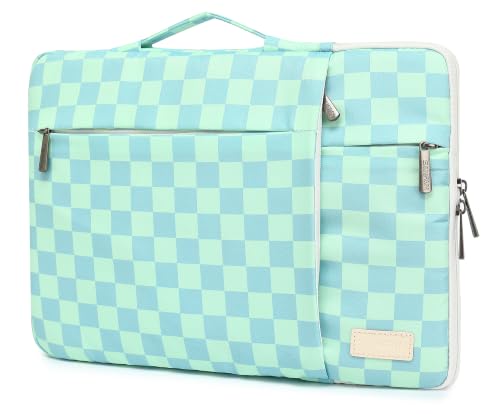360 Degree Protective Laptop Sleeve with Multi-Pockets (Mint Blue Checkered, 12.5 inch-13.5 inch) - color: Mint Blue Checkered, size: 12.5 inch-13.5 inch