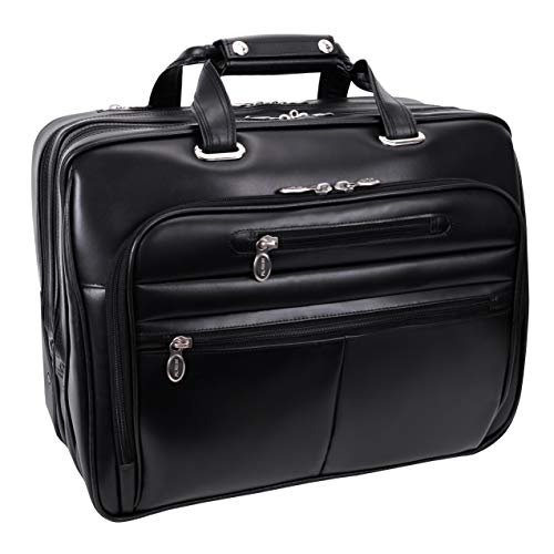 McKleinUSA L Series, Wrightwood, Top Grain Cowhide Leather with Vegan Leather Trim, 17" Leather Wheeled Laptop Briefcase, Black (80505), one Size - Frustration-Free Packaging