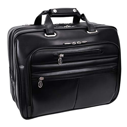 McKleinUSA L Series, Wrightwood, Top Grain Cowhide Leather with Vegan Leather Trim, 17" Leather Wheeled Laptop Briefcase, Black (80505), one Size - Frustration-Free Packaging