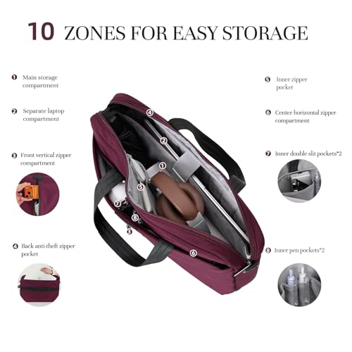Timeet 17.3 Inch Laptop Bag for Men Women, Lightweight & Water-Resistant Computer Bag Laptop Briefcase with Shoulder Strap - color: Wine Red