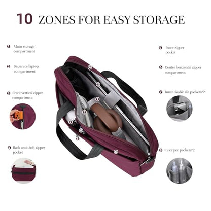Timeet 17.3 Inch Laptop Bag for Men Women, Lightweight & Water-Resistant Computer Bag Laptop Briefcase with Shoulder Strap - color: Wine Red