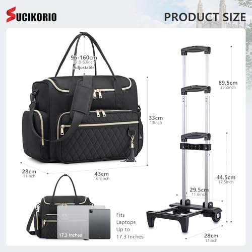 Rolling Laptop Bag 17.3 Inch 3 IN 1 Rolling Briefcase for Women Waterproof Teacher Tote Bag With Wheels - color: Pink