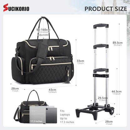 Rolling Laptop Bag 17.3 Inch 3 IN 1 Rolling Briefcase for Women Waterproof Teacher Tote Bag With Wheels - color: White