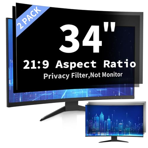 2 Pack 34 Inch Privacy Screen for 21:9 Curved and Flat Monitors | Removable Anti Glare & Blue Light & UV Reduces Eye Strain, ±30° Privacy Filter for Monitors Keeps Data Safe, Lightweight - size: 2 Pack-34''Monitor Screen Protector (21:9)
