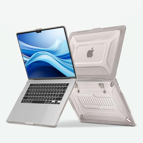 MOSISO Compatible with MacBook Air 15 inch Case M5 M4 M3 M2, Khaki | 2 in 1 Kit Honeycomb Shockproof Heavy Duty TPU Bumper Hard Case with Fold Kickstand for A3241 A3114 A2941 2026-2023 - color: Khaki