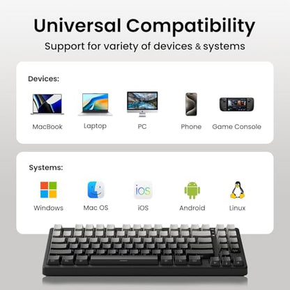 Kisnt KN85 Wireless Mechanical Keyboard, 75% Layout with Side Printed PBT Keycaps, Bluetooth/2.4GHz/USB-C, Custom RGB Backlit, Hot-Swappable Linear Switch,Creamy Sound for Gaming/Typing(Gradient Gray) - color: Gradient Gray
