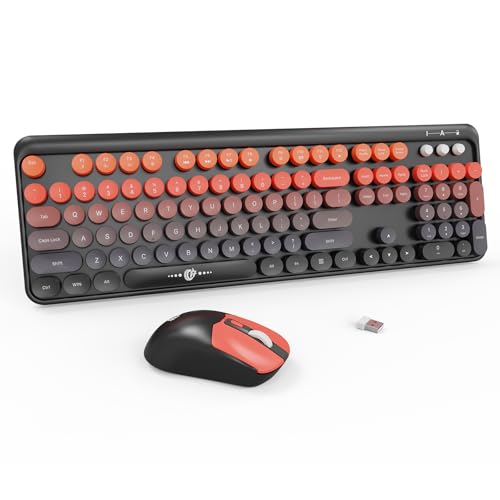 Wireless Keyboard and Mouse Combo, 2.4 GHz Wireless Full-Sized Typewriter Keyboard with Round Keycaps for Windows, Computer, Desktop, PC, Laptop (BlackOrange) - color: BlackOrange