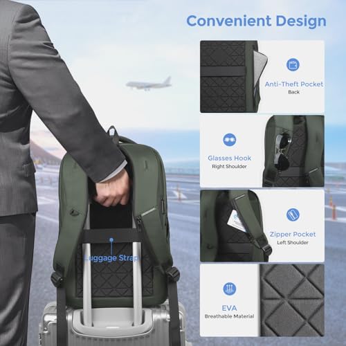 17.3 Inch Laptop Backpack for Men Women, 30L Travel Backpack | Carry-On Flight Approved,Work Computer Backpack with USB A&C Port,Business Laptop Bag,WaterResistant Anti-Theft Daypack - color: Green