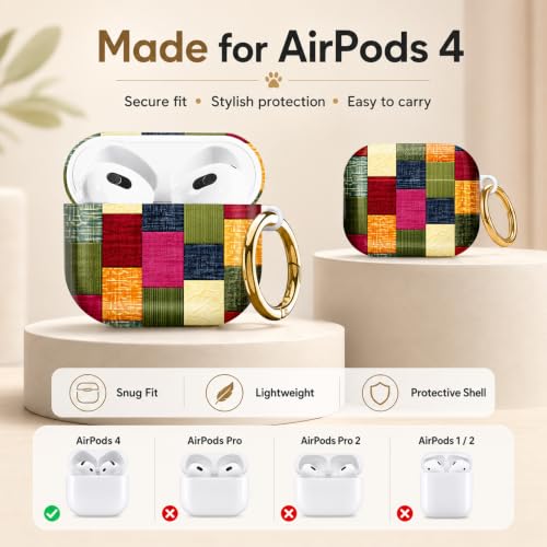 Compatible with AirPod 4 Case 2024, Cute Hard Plastic Protective Cover for Airpod 4th Generation Women, Shockproof Shell Skin with Gold Ring Keychain,Colorful Geometric - color: Colorful Geometric