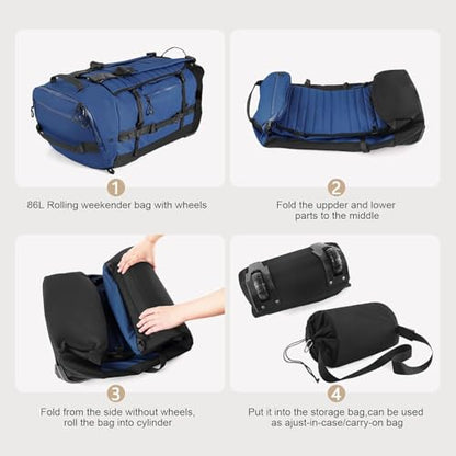 Rolling Duffle Bag with Wheels,86L 30”Carry on Luggage with Wheels,Folding Travel Bag,Duffle Backpack with Separate Shoe Compartment (Dark Blue) - color: Dark Blue