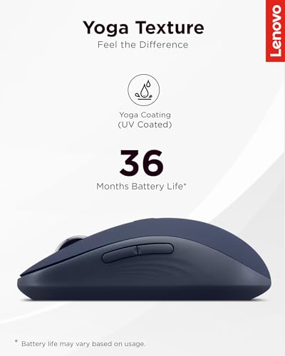 Lenovo Yoga Bluetooth Silent Mouse, 3 Level DPI Adjustment, 36 Month Battery Life, Bluetooth 5.3, 3 Device Paring, Whisper Quiet, Programmable Buttons, Smooth Finish, Cosmic Blue - color: Cosmic Blue