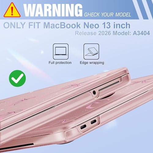 May Chen for MacBook Neo Case 13 inch 2026 | 100% Match Official Color | Pattern Printing, Anti-Crack & Scratch & Fingerprint | Protective Hard Shell Cases Laptop Model A3404 - Pink Bow - color: Pink bow