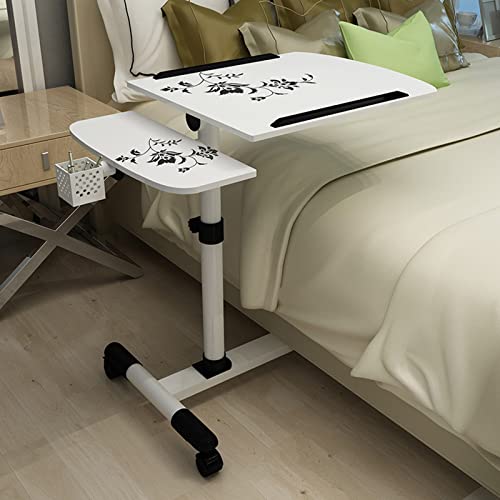 Tilting Overbed Table with Wheels, Height Adjustment Rolling Laptop Table Overbed Desk Hospital Tray Table Side Table for Hospital Home Use Sofa Bed, White(