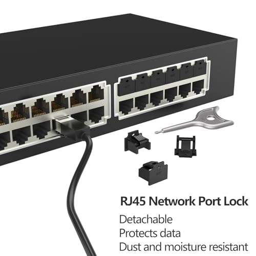 100Pcs RJ45 Port Lock with 5 Keys, Locking RJ45 Port/Dust Blocker,RJ45 Dust Cover Cap Female Port Plugs Protector,Compatible RJ45 Port Devices(Black) - color: Black, size: 100+5