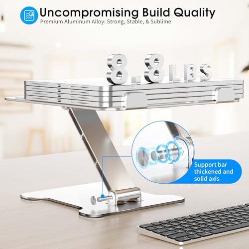 LRLKFX Laptop Stand Portable Foldable Aluminum Laptop Riser Height Adjustable Ergonomic Holder for Desk Compatible with MacBook Air Pro, Dell, HP, Lenovo & More 10-15.6" - Silver - color: Silver