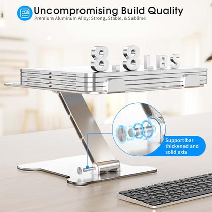 LRLKFX Laptop Stand Portable Foldable Aluminum Laptop Riser Height Adjustable Ergonomic Holder for Desk Compatible with MacBook Air Pro, Dell, HP, Lenovo & More 10-15.6" - Silver - color: Silver