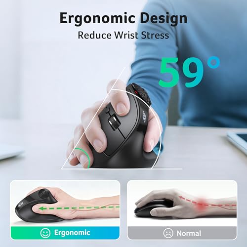 Acer Ergonomic Mouse Wireless with Side Scroll, Bluetooth Mouse for Laptop | 4000 DPI Office Vertical Computer Mouse (BT5.2+2.4GHz) for Small to Medium Sized Hands, Ergo Mouse with, 58° Tilt, 8 Buttons