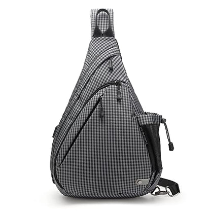 TurnWay Water-Proof Sling bag/Crossbody Backpack/Shoulder Bag with USB Charging Port for Travel, Hiking, Cycling, Camping - color: Grey Grid