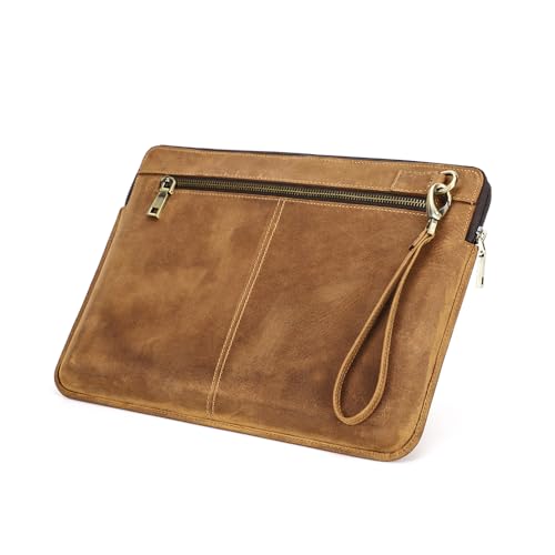 CONTACTS Full Grain Leather 14" Laptop Case Large Document Bag Notary Bag Slim Briefcase for Men - color: Light Brown