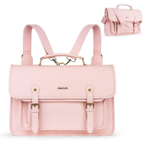 MOSISO 3 in 1 Laptop Bag, 15.6 inch PU Leather Shoulder Bag | Briefcase Messenger Satchel Laptop Backpack, 15-16 inch Computer Bags Handbag Bookbag, Pink - color: Pink, size: 15.6 inch