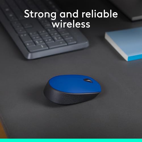 Logitech M170 Compact Ambidextrous 2.4 GHz Wireless Mouse - Blue | Ambidextrous mouse with 2.4 GHz USB-A Nano Receiver, Optical Tracking, 12-Months Battery Life, PC, Mac, Laptop compatible - color: Blue