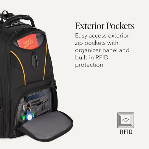 SWISSGEAR 1900 ScanSmart Laptop Backpack, Fits Most 17-Inch Laptops, TSA-Friendly Lay-Flat Design, RFID Protection, and Tablet Pocket, Black, 31L, 18.5-Inch - color: Black/Gold