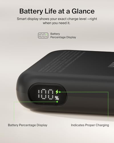 Belkin 10000mAh Qi2.2 25W MagSafe Power Bank w/Kickstand & Display | Wireless Charging Battery Pack, iPhone 17, Air, Pro, Pro Max, Google Pixel 10, Digital Battery Display, Magnetic - color: Black