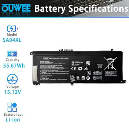 SA04XL Laptop Battery Compatible with HP Envy X360 15-DR 15-DR0010TX Series Notebook HSTNN-OB1F HSTNN-OB1G HSTNN-UB7U L43248-541 L43248-AC1 L43248-AC2 L43267-005 SAO4XL 15.12V 55.67Wh - size: 10.3*3.7*0.23 inch SA04XL