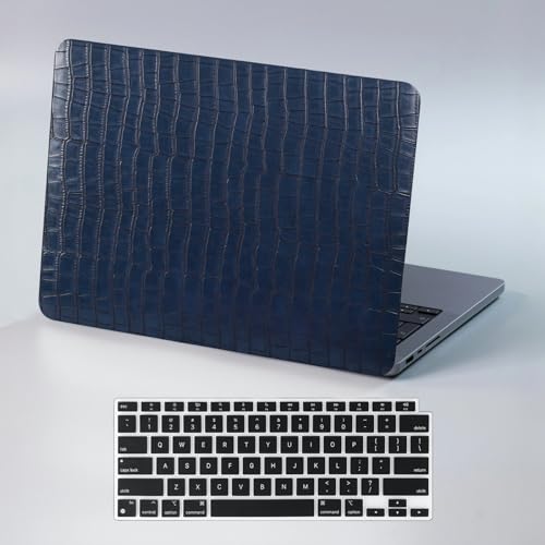 Crocodile Logo Cutout Case for MacBook Air 15 inch 2026-2023 M5 M4 M3 M2 | Model A3448 A3241 A3114 A2941, Crocodile Alligator Skin Luxury Texture Leather Hard Shell Mac Air 15 Case+Keyboard Cover,Blue - color: # Crocodile Skin Blue